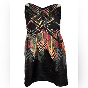 Ecote Geometric Strapless Dress - Black and Multicolor, Size XS